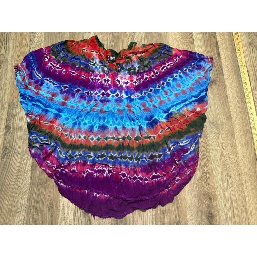 SIMI Poncho Top Womens Free Size Multicolor Tie Dye Boho Festival Excellent